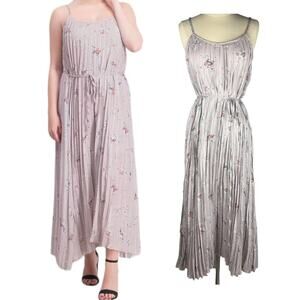 NWT New Anthropologie Purple Prairie Floral Silk Satin Pleated Maxi Slip Dress S